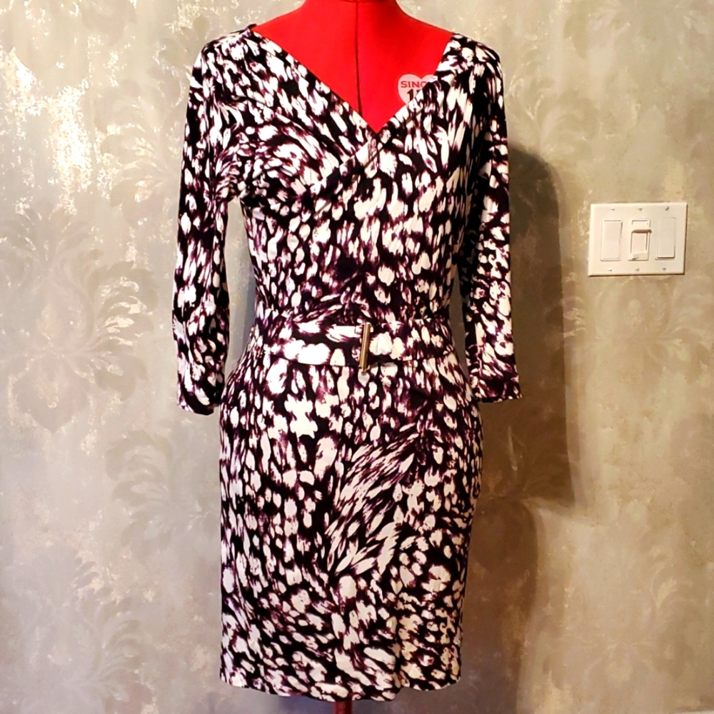 Hugo Boss purple animal print faux wrap dress